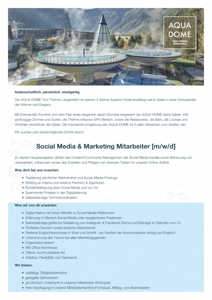 Social Media & Marketing Mitarbeiter [m/w/d]