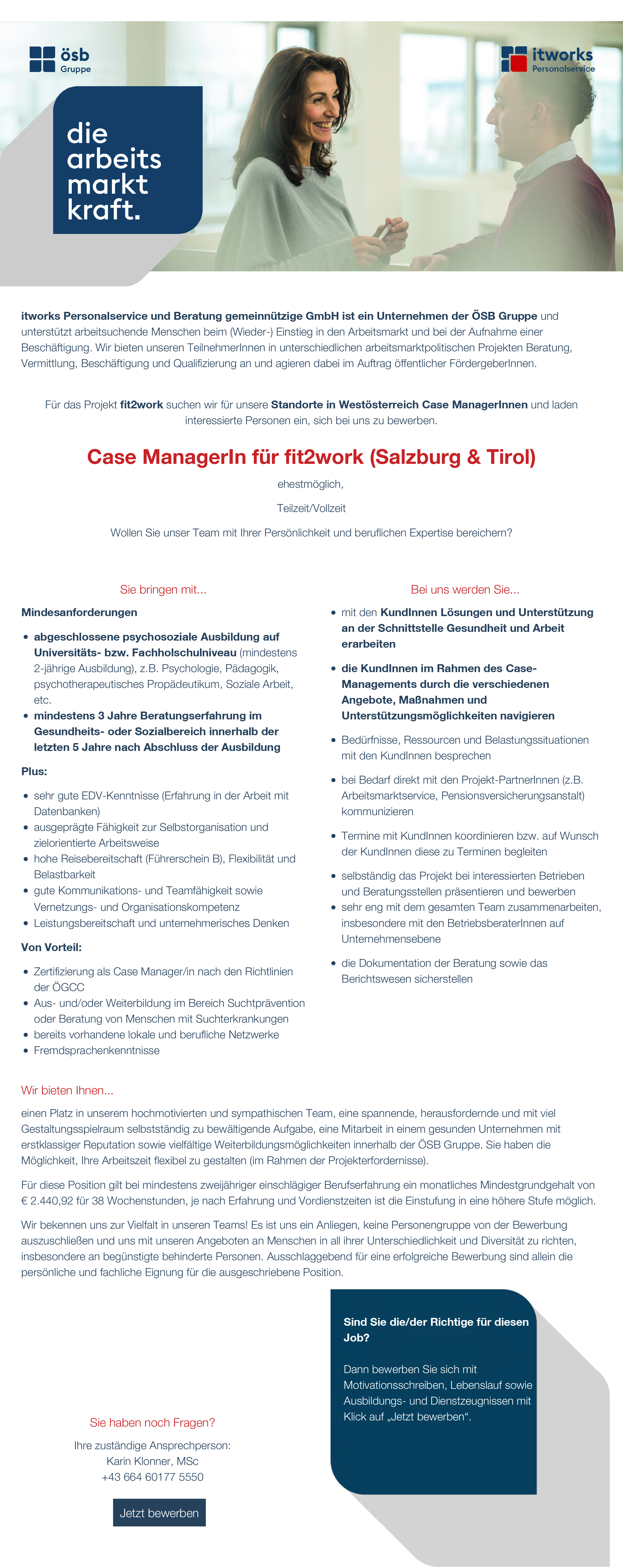 Case ManagerIn für fit2work (Salzburg & Tirol)