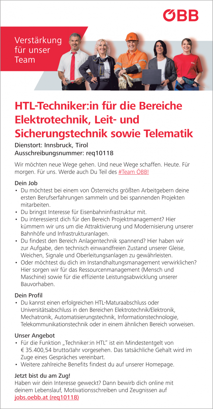 HTL-Techniker:in für die Bereiche Elektrotechnik, Leit- und Sicherungstechnik sowie Telematik