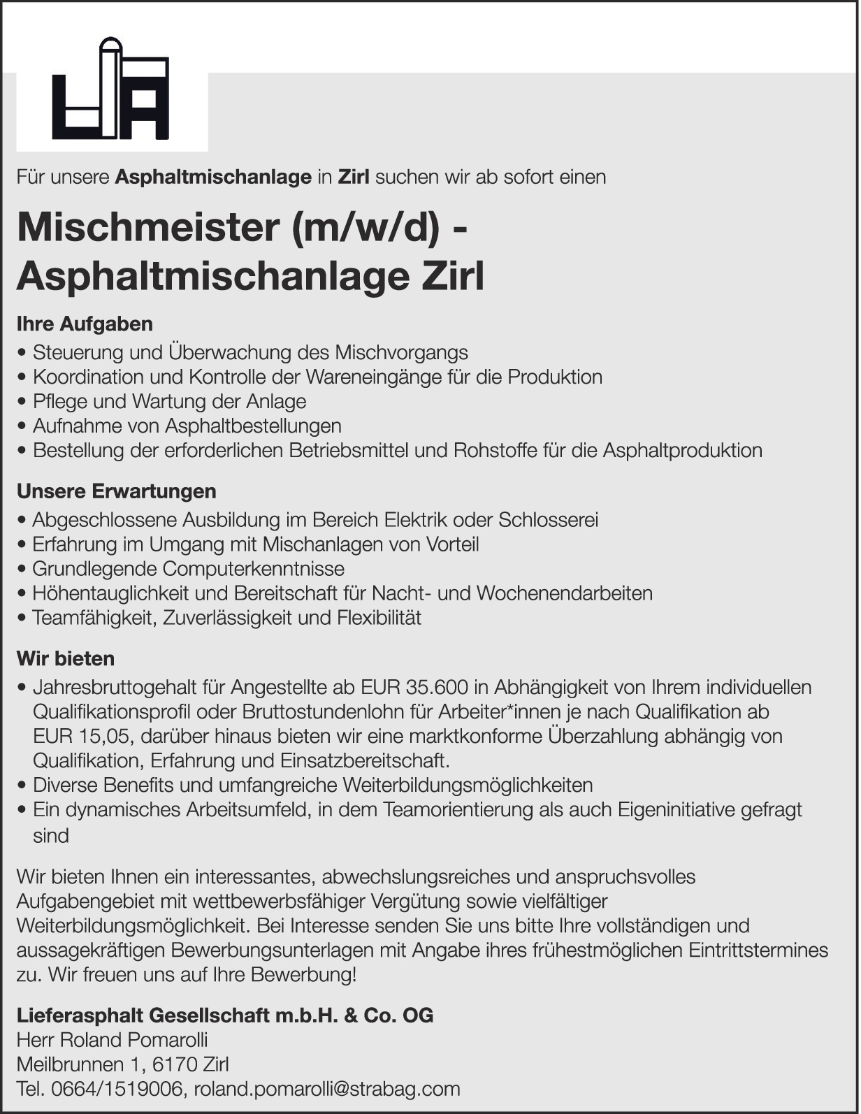 Mischmeister (m/w/d) - Asphaltmischanlage