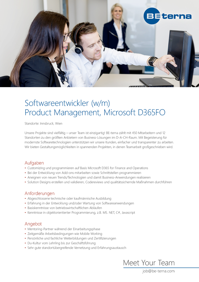 Softwareentwickler (w/m), Product Management, Microsoft D365FO