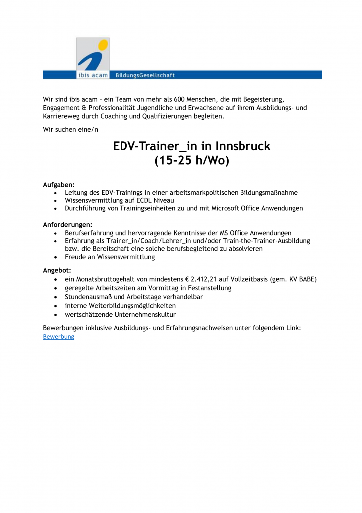 EDV-Trainer_in in Innsbruck  (15-25 h/Wo)