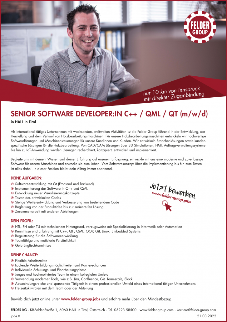 Senior Software Developer:in C++ / QML / QT (m/w/d)