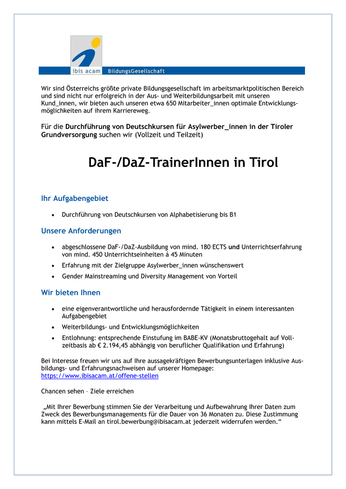 DaF-/DaZ-TrainerInnen in Tirol (Vollzeit und Teilzeit)