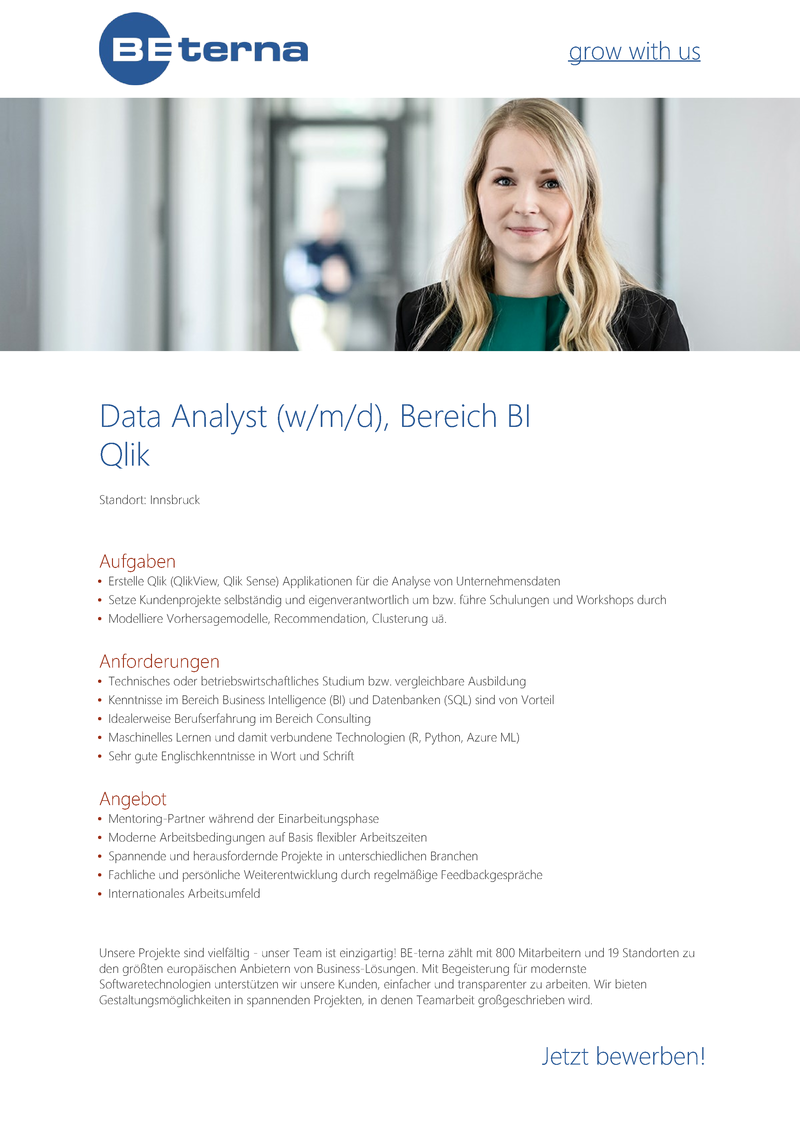 Data Analyst (w/m/d), Bereich BI, Qlik