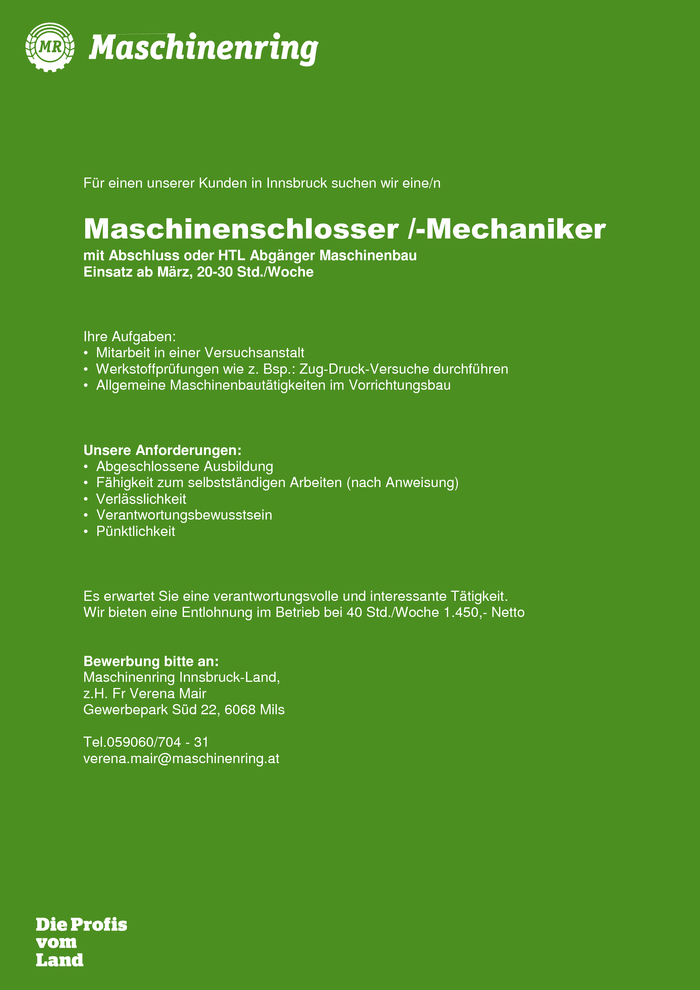 Maschinenschlosser/Mechaniker m/w