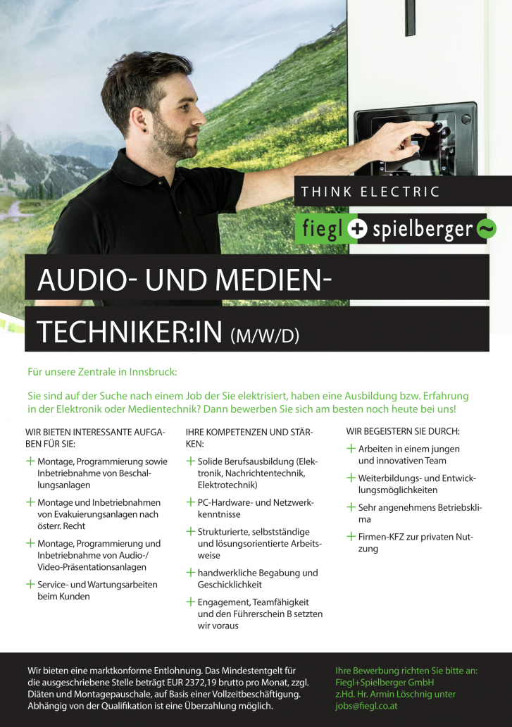 Techniker:in für den Bereich Audio- und Medientechnik (m/w/d)