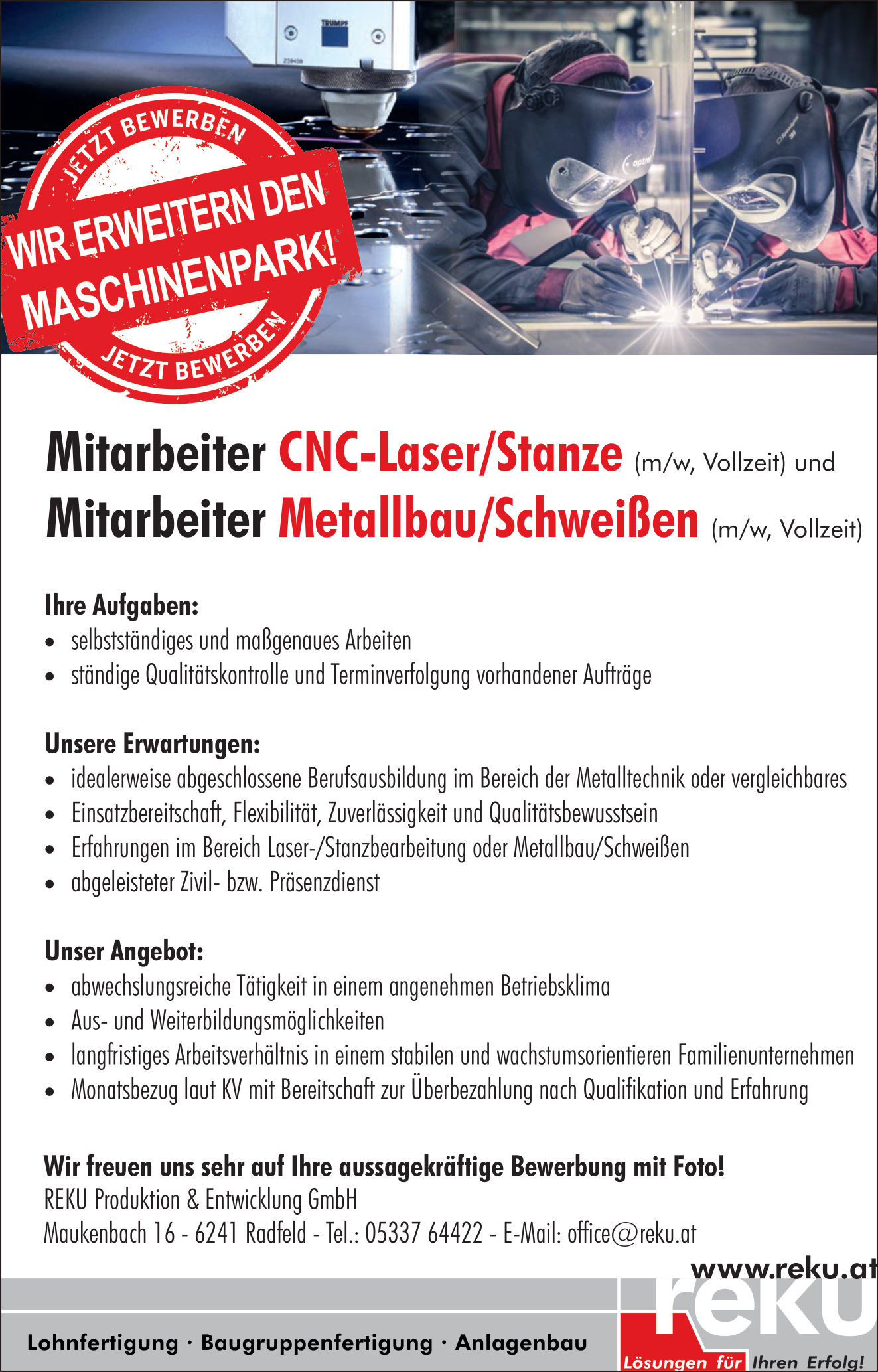 CNC Laser/Stanze und Metallbau/Schweißen Mitarbeiter (m/w)