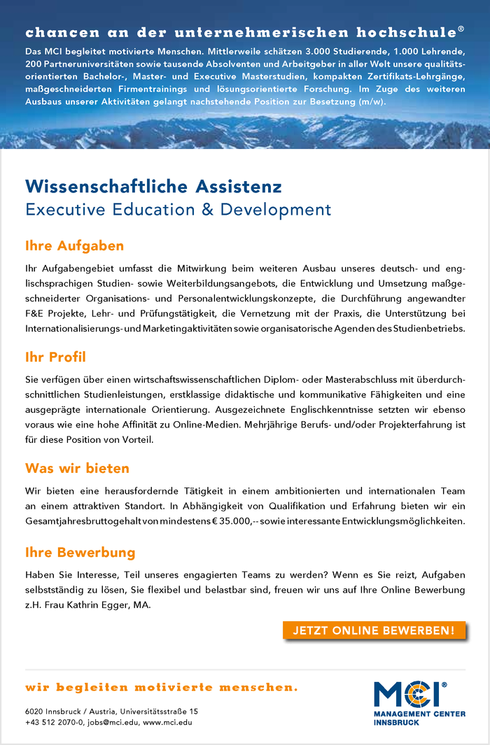 Wissenschaftliche Assistenz Executive Education & Development