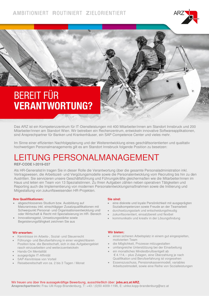 LEITUNG PERSONALMANAGEMENT (REF-CODE I-2019-037)