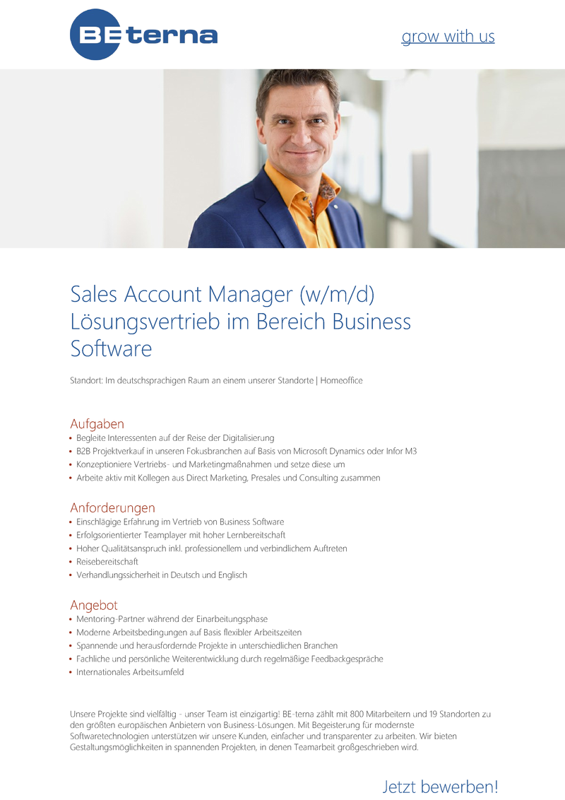 Sales Account Manager (w/m/d) Lösungsvertrieb im Bereich Business Software