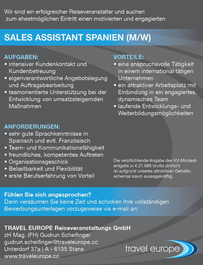 Sales Assistant Spanien (m/w)