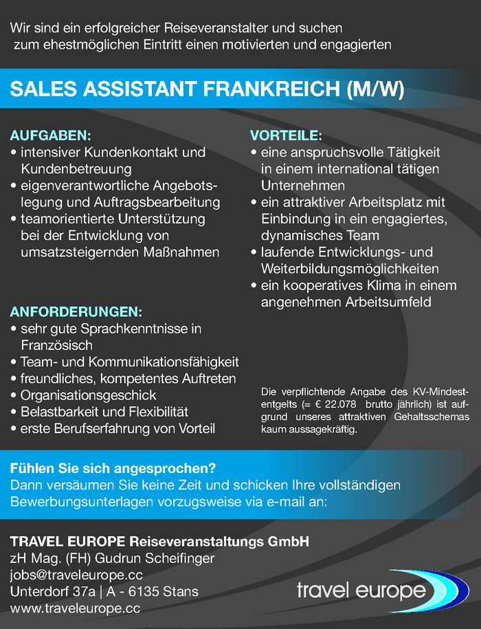 Sales Assistant Frankreich (m/w)