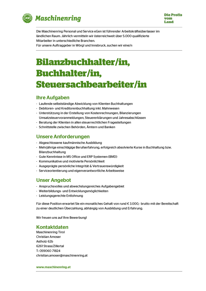 Bilanzbuchhalter/in, Buchhalter/in, Steuersachbearbeiter/in