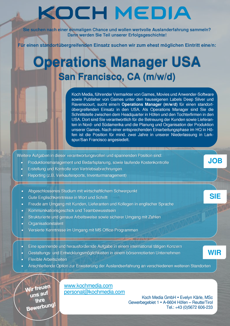 Operations Manager USA - San Francisco, CA (m/w/d)