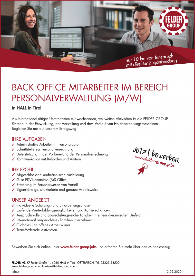 BACK OFFICE MITARBEITER IM BEREICH PERSONALVERWALTUNG (M/W)