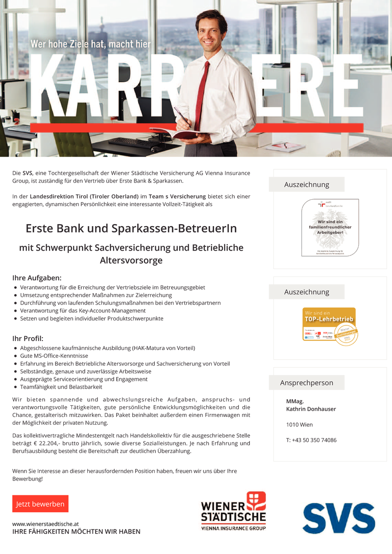 Erste Bank & Sparkassen-BetreuerIn mit Schwerpunkt Sachversicherung & Betriebliche Altersvorsorge