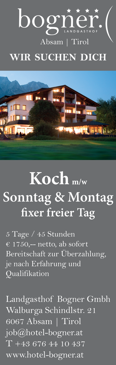 Koch/Köchin - Sonntag & Montag frei