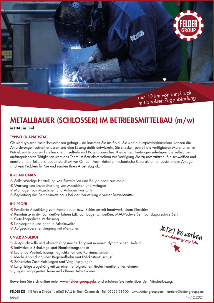 Metallbauer (Schlosser) im Betriebsmittelbau (m/w)