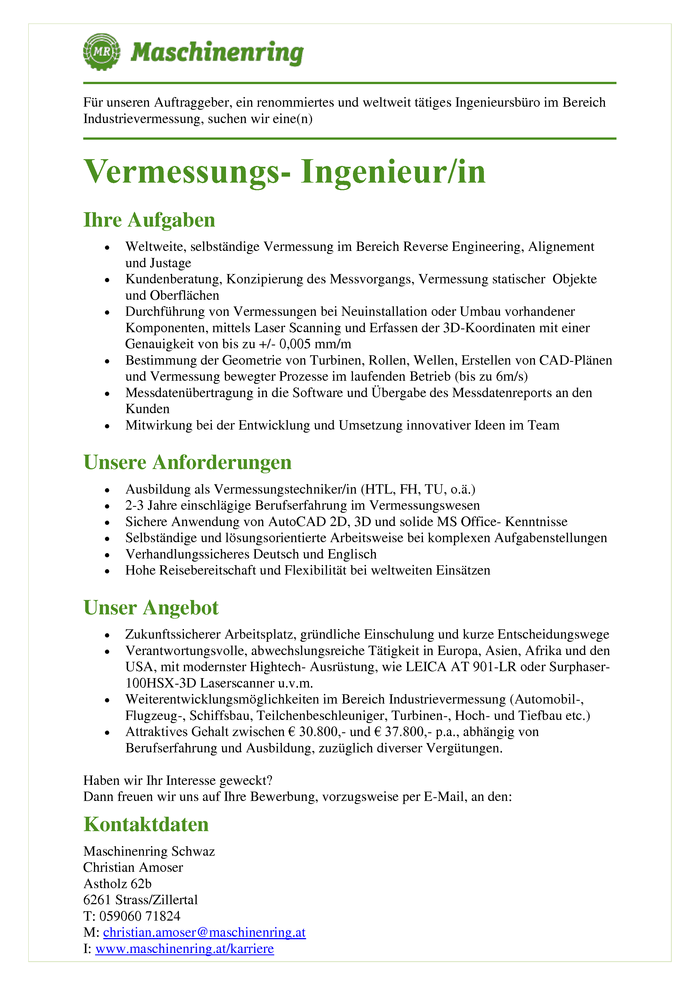 Vermessungs- Ingenieur/in