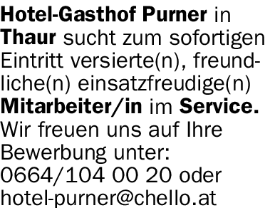 Gasthof Purner sucht Mitarbeiter/in im Service