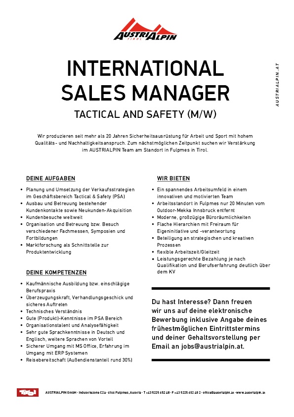 International Sales Manager Tactical & Safety im Innen- und Außendienst (m/w)