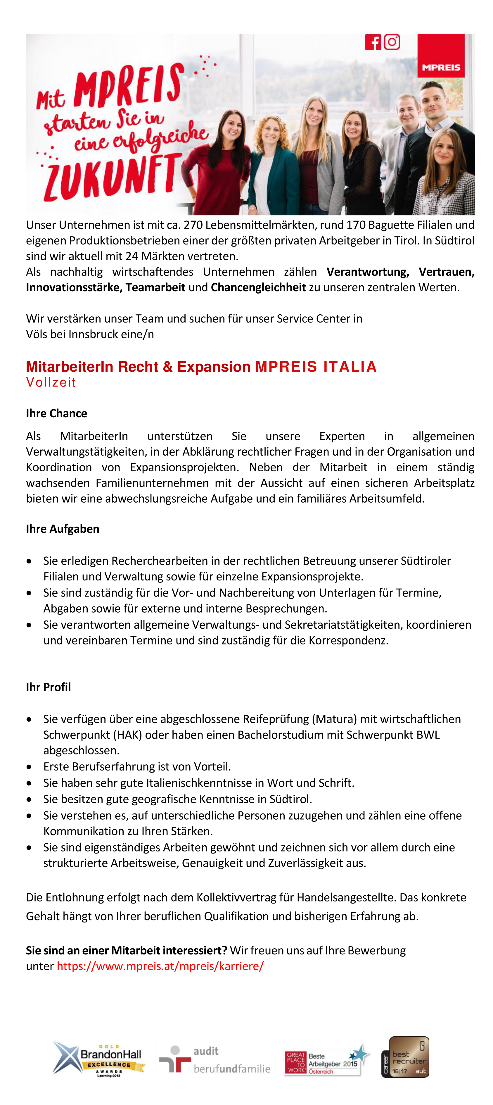 MitarbeiterIn Recht & Expansion MPREIS Italia
